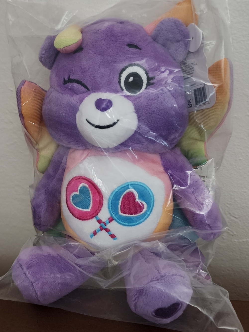 Care Bears Purple Plush Bear with Heart Lollipop Embroidery - Kids Toy